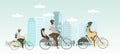 Family riding bicycles . Parents and kids driving a bike in the city. Outdoor activity concept vector