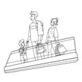 Family Riding On Mall Escalator Together Vector Royalty Free Stock Photo