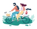 Family riding a tandem bicycle. Happy father, mother Royalty Free Stock Photo
