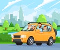 Family Road Trip. Happy family traveling by car. Father, mother, son and daughter. A trip to the countryside. Travelling by car. Royalty Free Stock Photo