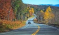 Family Road Trip, Scenic Drive with view of Colorful Autumn Leaves Color Season Scenery. Holiday, Vacation, Leisure Travel in Royalty Free Stock Photo