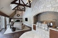 Family room with ceilling wood beams