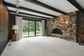 Family room with stone fireplace Royalty Free Stock Photo