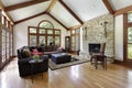 Family room with stone fireplace Royalty Free Stock Photo