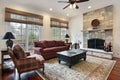 Family room with stone fireplace Royalty Free Stock Photo