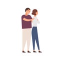 Family row flat vector illustration. Young couple feeling aggrieved. Quarrel result, resentment, relationship problems Royalty Free Stock Photo