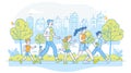 A family run marathon, parents and children jogging, exercising or competing. Dad, mom, daughter and son characters are Royalty Free Stock Photo