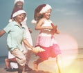 Family Running Beach Christmas Summer Travel Concept Royalty Free Stock Photo