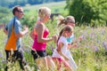 Family running for better fitness in summer