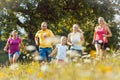 Family running on a meadow for sport Royalty Free Stock Photo