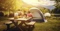A Family\'s Camping Table, Perfectly Arranged for Vacation Dining