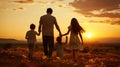 A Family\'s Joyful Gathering in the Sunset-Kissed Field