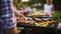 A Family\'s Midsection Moment in Outdoor Barbecue Delight. Generative AI