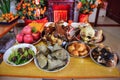 The family sacrificial altar. Offer the sacrifices such food, tea and spirit to the ancestors.