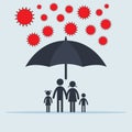 Family safe under umbrella from coronavirus infection. vector symbol Royalty Free Stock Photo