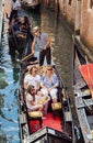 Family sailing in gondola in Venice