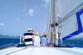 Family sailing on a luxury yacht