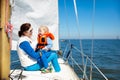 Family sailing. Mother and child on sea sail yacht. Royalty Free Stock Photo