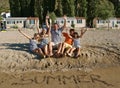 Family at sandy beach