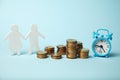 Family savings, time and money, figures of the parents married couple