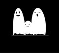 Family scary white ghosts.Halloween spooky concept, scary spirit or poltergeist flying in night.