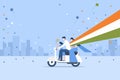 A family, holding the flying Indian tricolour flag, travelling in a scooter Royalty Free Stock Photo