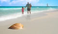 Family by Seashell on Tropical Beach Royalty Free Stock Photo