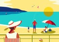 Family seaside leisure relax on beach flat vector