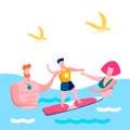 Family Seaside Vacation Flat Vector Illustration