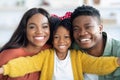 Family Selfie. Cute Little Black Girl Taking Selfie With Parents At Home Royalty Free Stock Photo