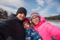 Family selfie at winter journey.