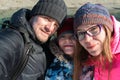 Family selfie at winter journey. Royalty Free Stock Photo