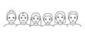 Family senior, parents and children, line icon. Kids boy and girl with father, mother, elderly person. Happy full family