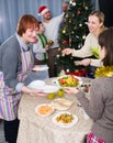 Family serving table for Christmas dinner Royalty Free Stock Photo