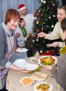 Family serving table for Christmas dinner Royalty Free Stock Photo