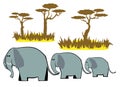 Family set of three funny cartoon style elephants