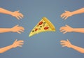 Hungry People Craving for the Last Pizza Slice Vector Cartoon