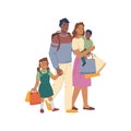 Family on shopping, cartoon people, parents, kids