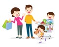 Family shopping characters