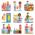 Family Shopping Concept Flat PIctograms