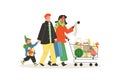 Family shopping day with people buy grocery, flat vector illustration isolated. Royalty Free Stock Photo