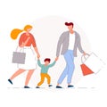 Family shopping. Isolated vector mother, father