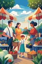 Family Shopping at a Vibrant Outdoor Farmers Market Plastic Bag Free Day Royalty Free Stock Photo