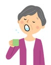 Illustration of an elderly woman gargle