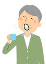 Illustration of an elderly man gargle