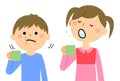 Illustration of boy and girl gargle.