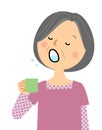 Illustration of an elderly woman gargle