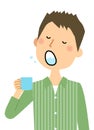 Illustration of a young man gargle. I am taking measures against infectious diseases.