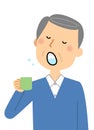 Illustration of an elderly man gargle