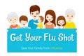 Family With Sign Of Get Your Flu Shot, Take Care Of Family Health By Injecting Flu Vaccine